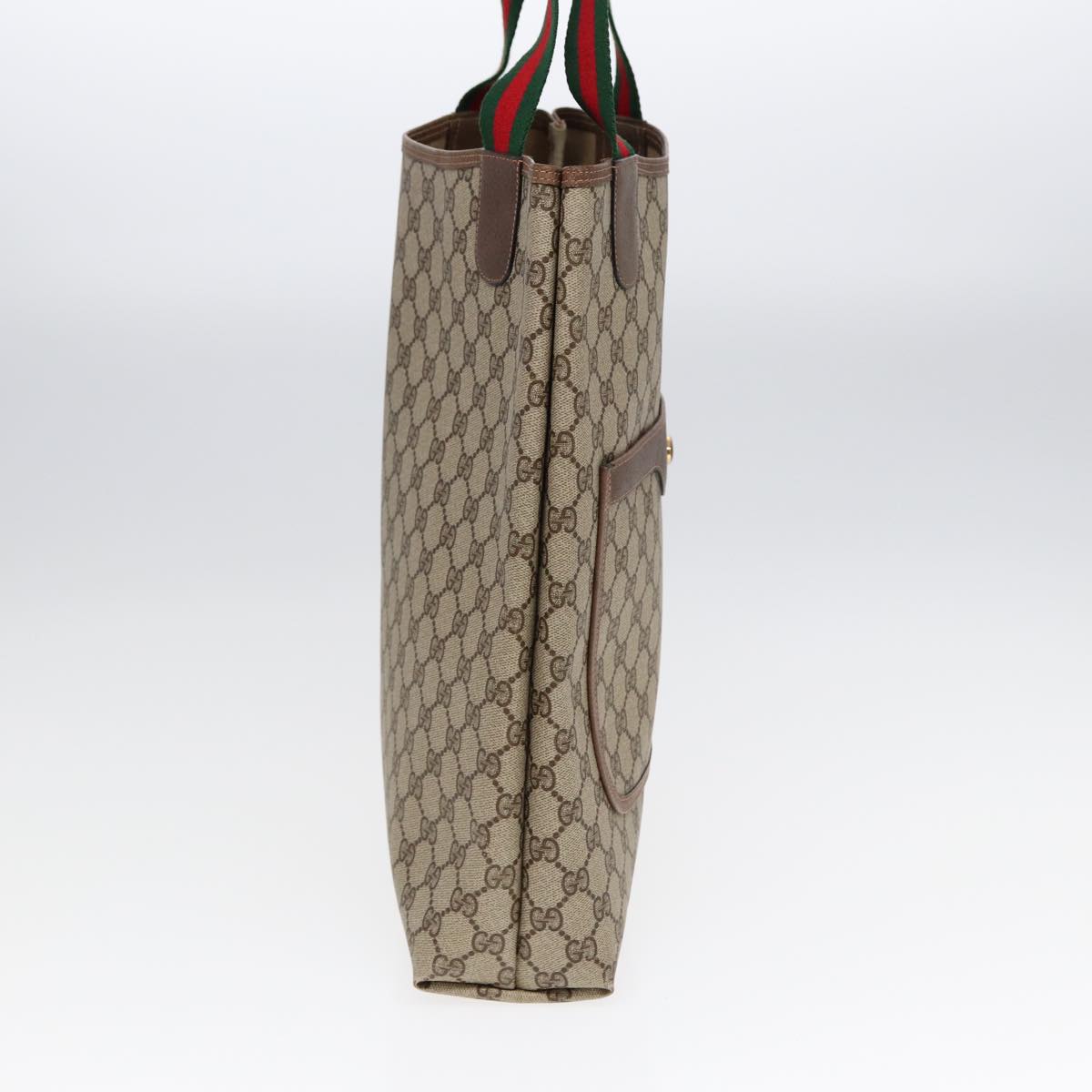 GUCCI GG Canvas Web Sherry Line Tote Bag PVC Leather Beige Green Red Auth kk303