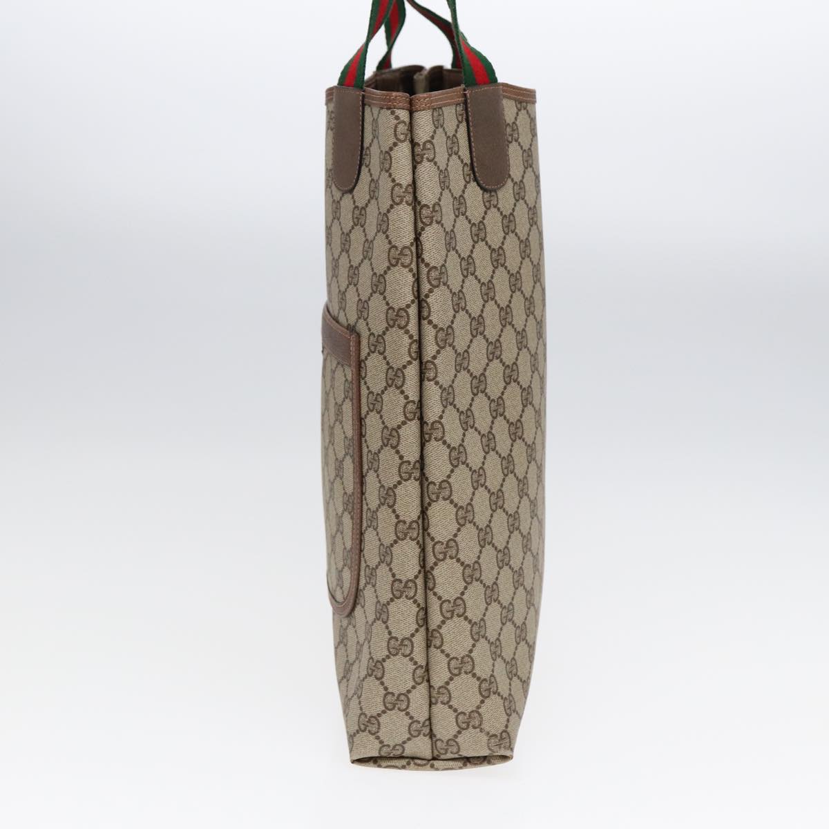 GUCCI GG Canvas Web Sherry Line Tote Bag PVC Leather Beige Green Red Auth kk303