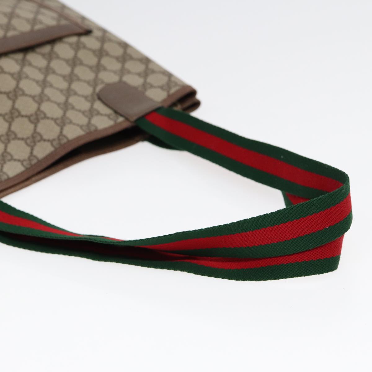 GUCCI GG Canvas Web Sherry Line Tote Bag PVC Leather Beige Green Red Auth kk303