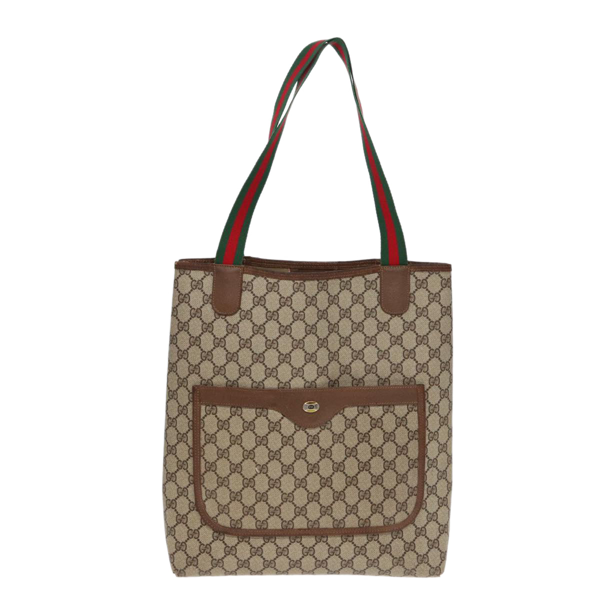 GUCCI GG Canvas Web Sherry Line Tote Bag PVC Leather Beige Green Red Auth kk304