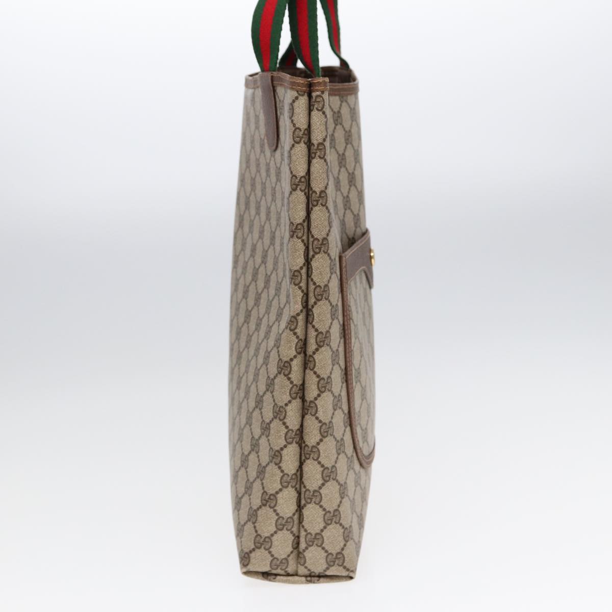 GUCCI GG Canvas Web Sherry Line Tote Bag PVC Leather Beige Green Red Auth kk306