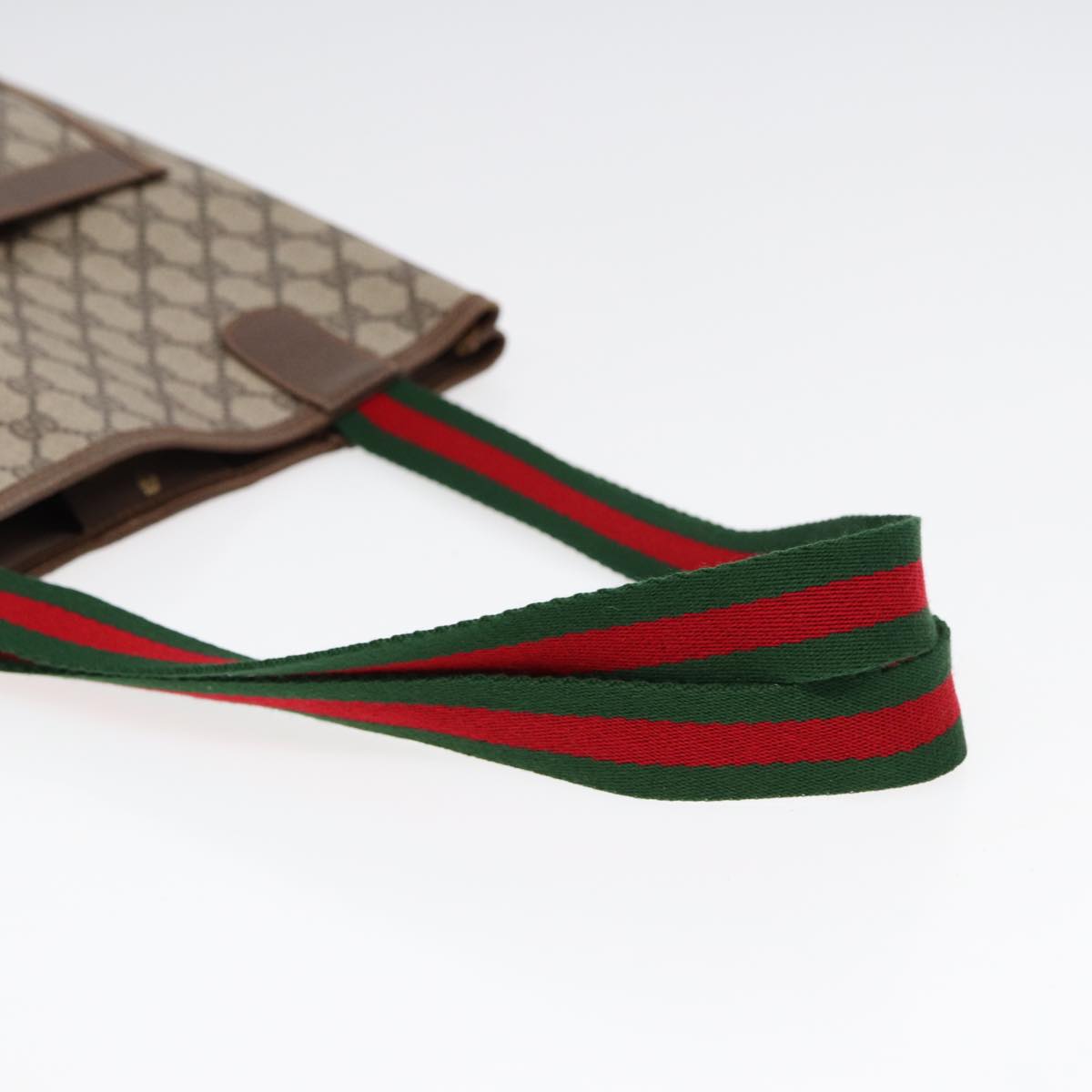 GUCCI GG Canvas Web Sherry Line Tote Bag PVC Leather Beige Green Red Auth kk306