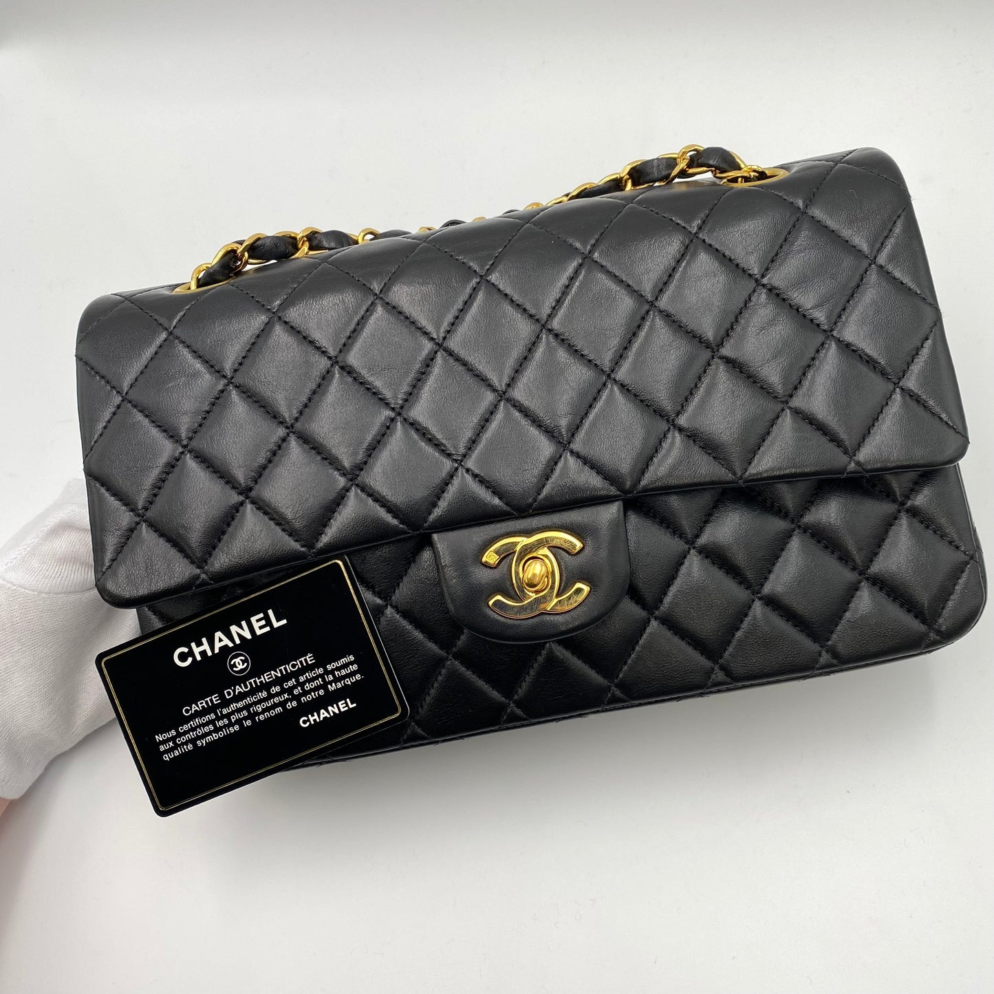 CHANEL VINTAGE CLASSIC FLAP MEDIUM CHAIN SHOULDER BAG BLACK LAMB SKIN 90219630