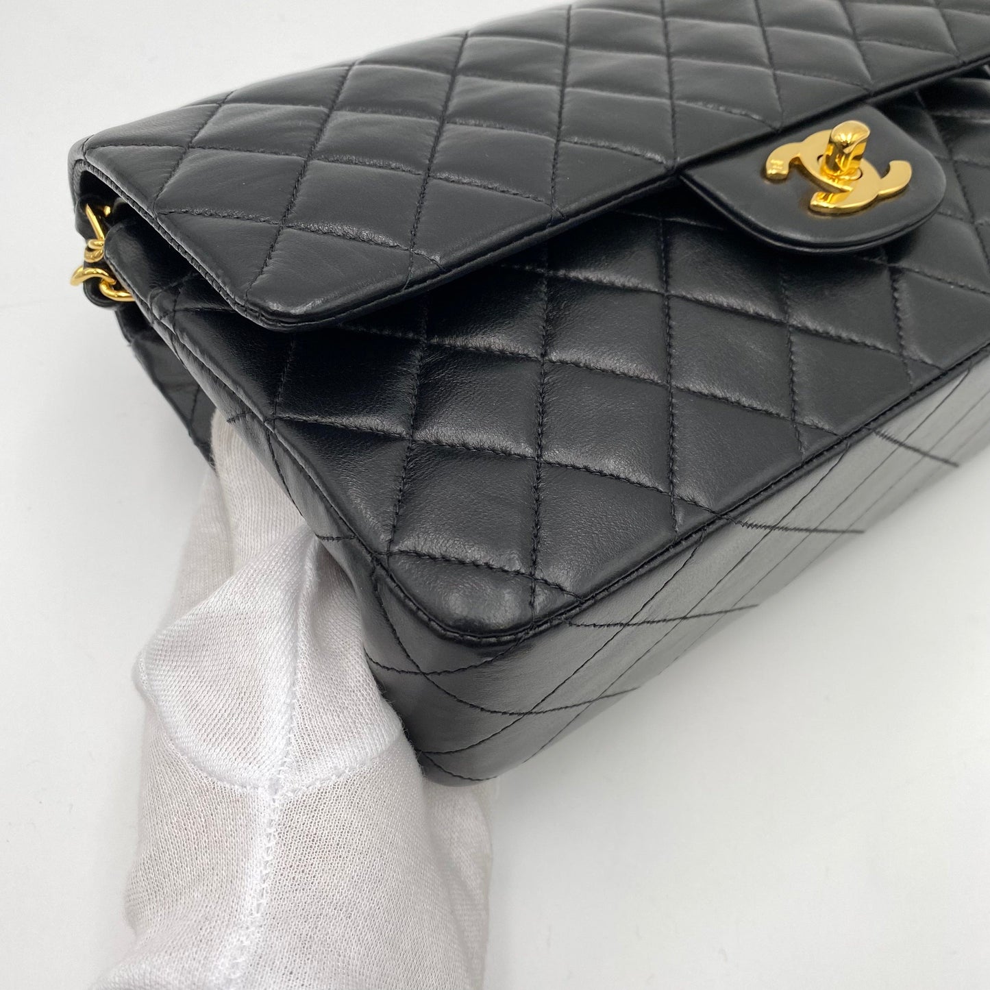 CHANEL VINTAGE CLASSIC FLAP MEDIUM CHAIN SHOULDER BAG BLACK LAMB SKIN 90219630