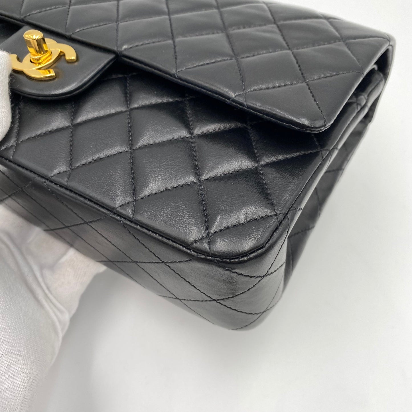 CHANEL VINTAGE CLASSIC FLAP MEDIUM CHAIN SHOULDER BAG BLACK LAMB SKIN 90219630