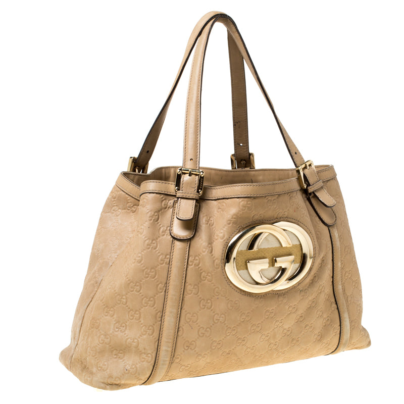 Gucci Beige Leather Medium GG Britt Tote