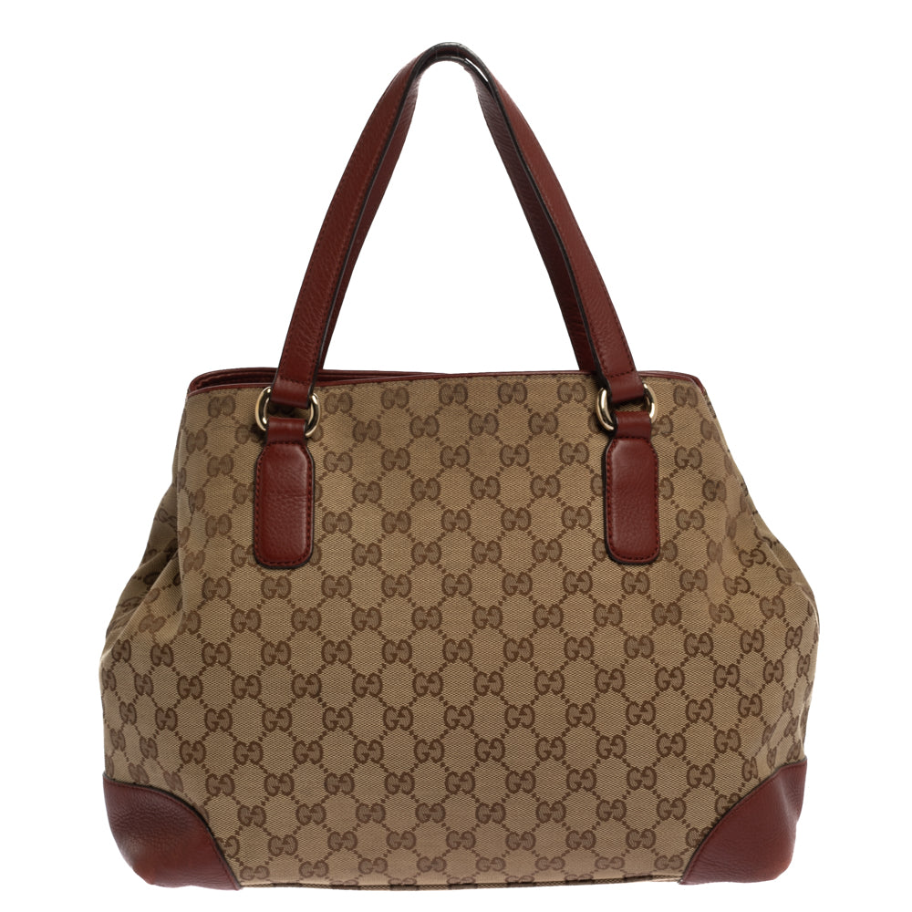 Gucci Beige/Red GG Canvas and Leather Medium Supreme Web Dressage Tote