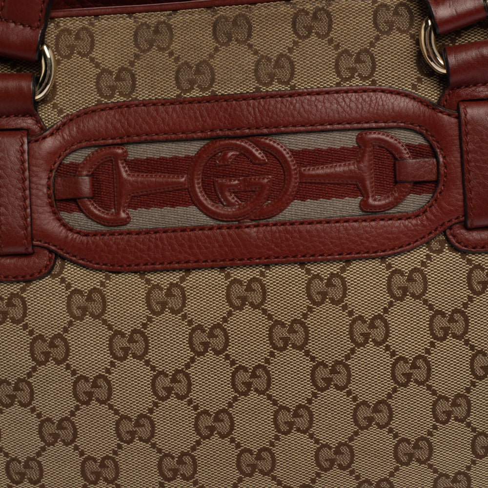 Gucci Beige/Red GG Canvas and Leather Medium Supreme Web Dressage Tote