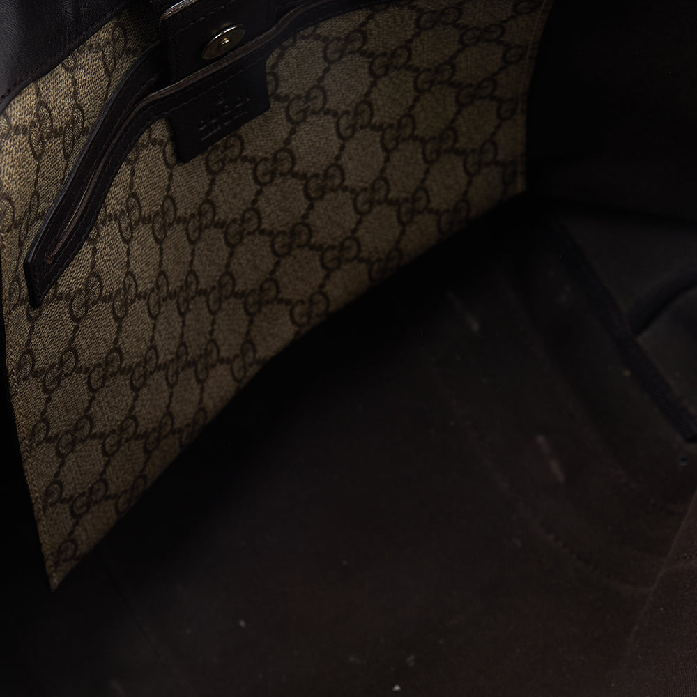 Gucci Beige/Brown GG Supreme Coated Canvas And Patent Leather Bow Mirror Sukey Tote