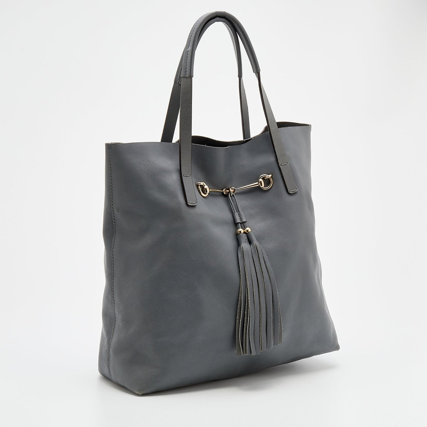 Gucci Ash Grey Leather Tassel Horsebit Tote