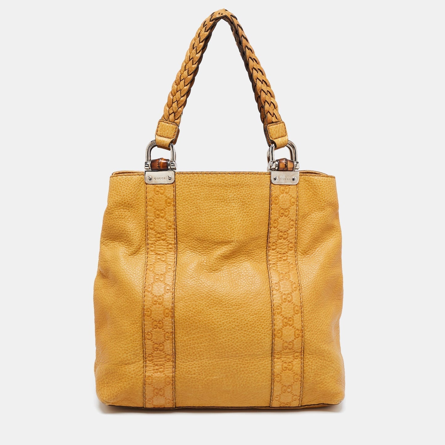 Gucci Yellow Guccissima Leather Large Bamboo Bar Tote