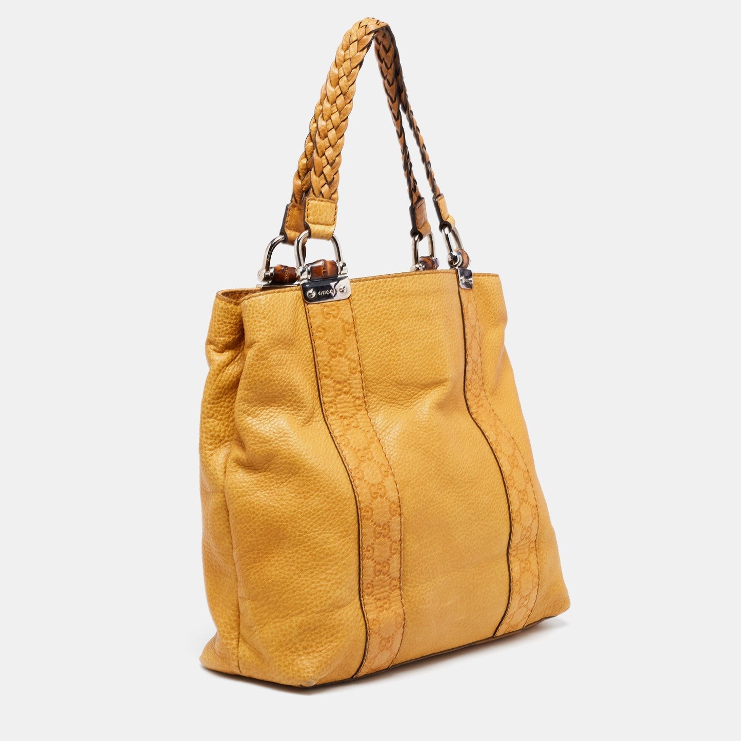 Gucci Yellow Guccissima Leather Large Bamboo Bar Tote