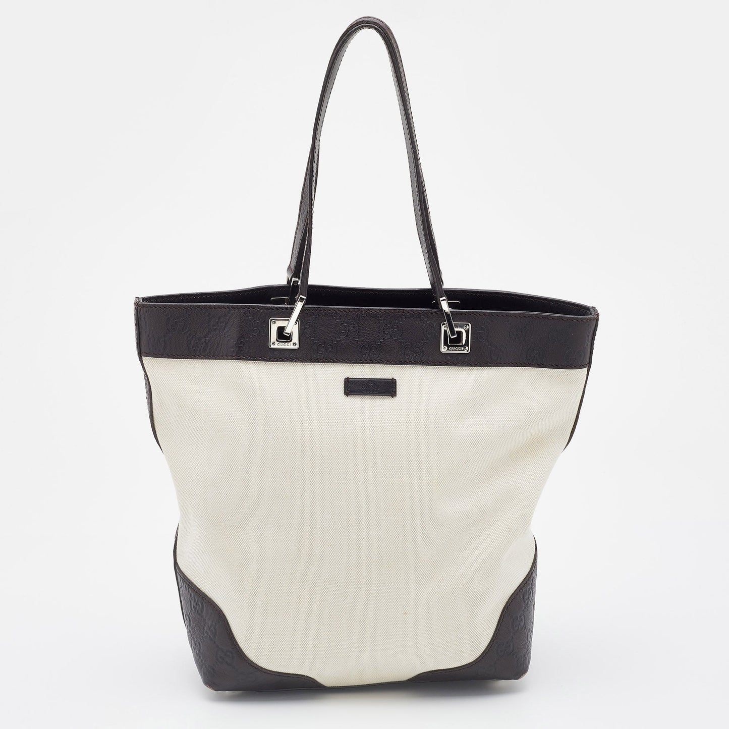 Gucci Off White/Brown Canvas and Guccissima Leather Tote