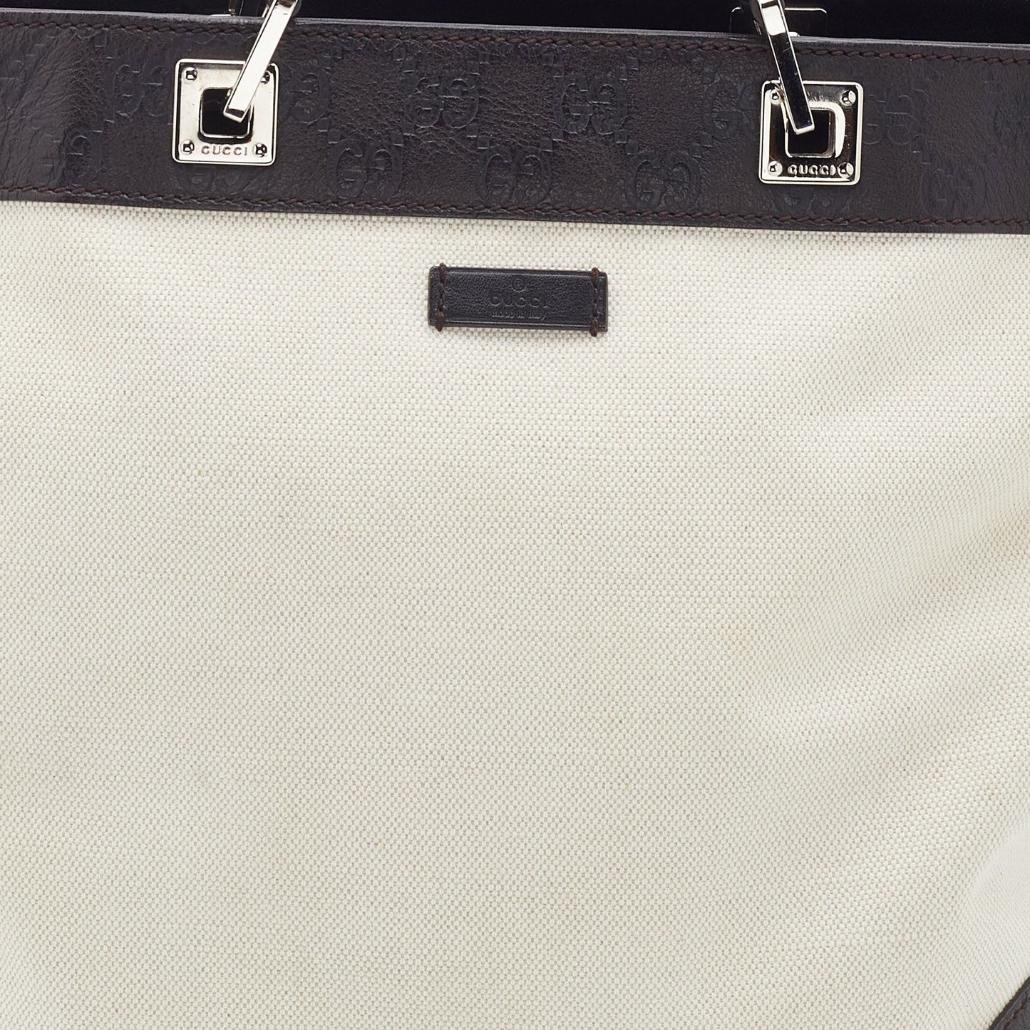 Gucci Off White/Brown Canvas and Guccissima Leather Tote
