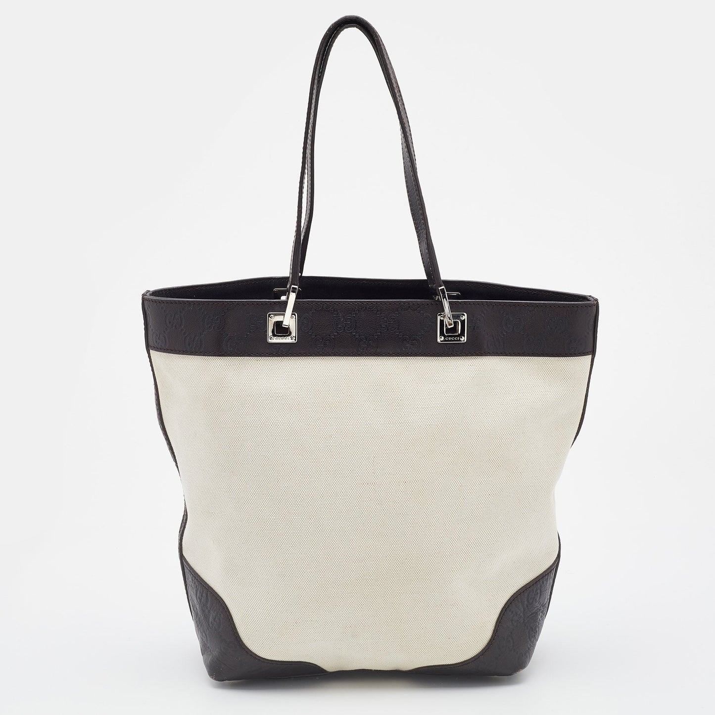 Gucci Off White/Brown Canvas and Guccissima Leather Tote