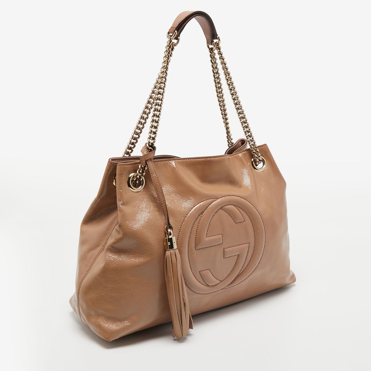 Gucci Beige Patent Leather Medium Soho Chain Tote