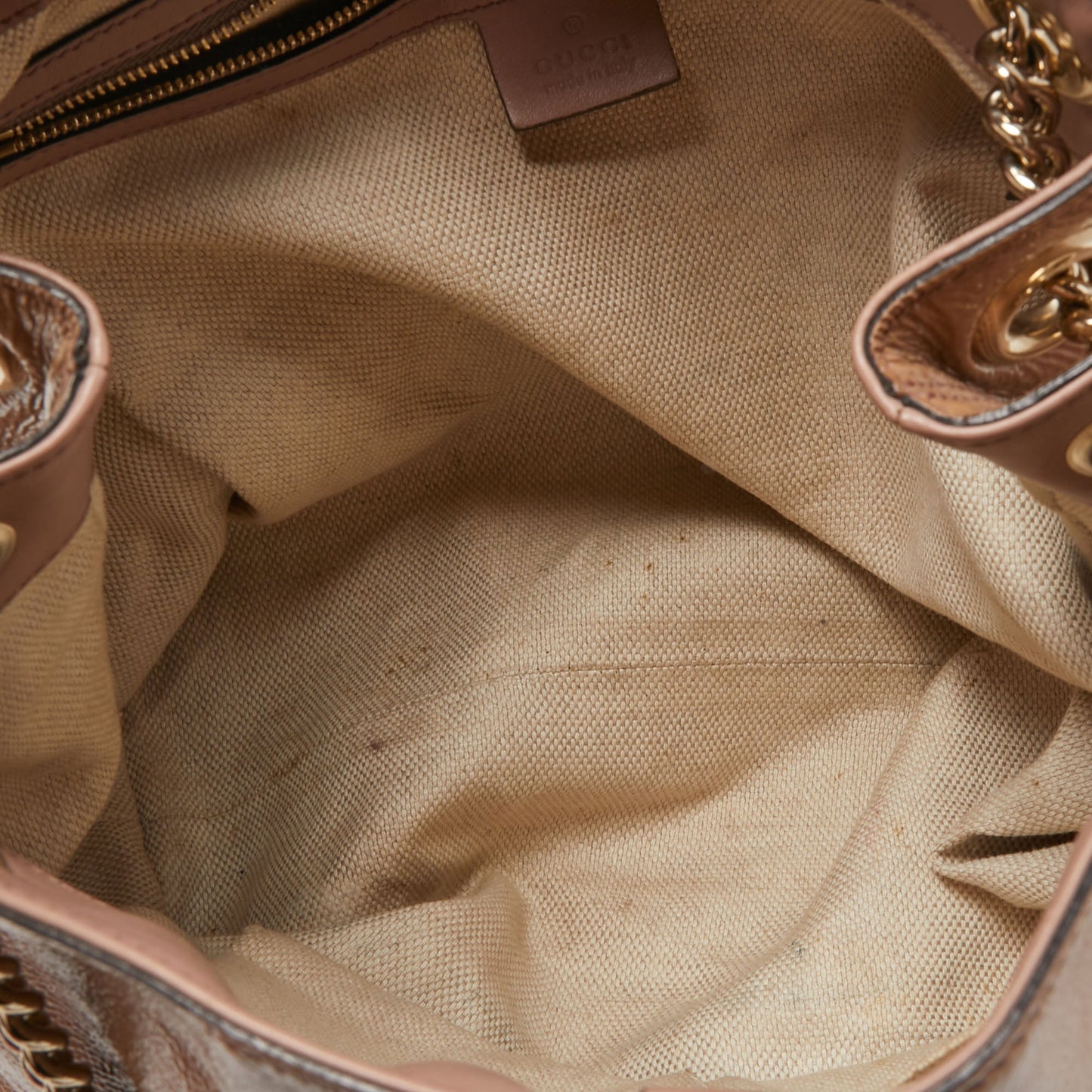 Gucci Beige Patent Leather Medium Soho Chain Tote