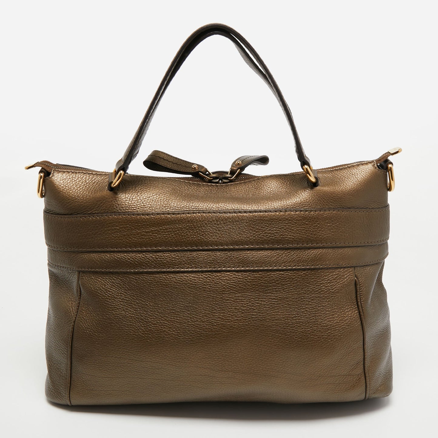 Gucci Metallic Olive Green Leather Medium Ride Tote