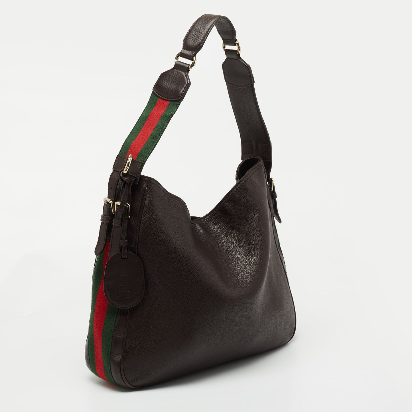 Gucci Dark Brown Leather Web Shoulder Bag