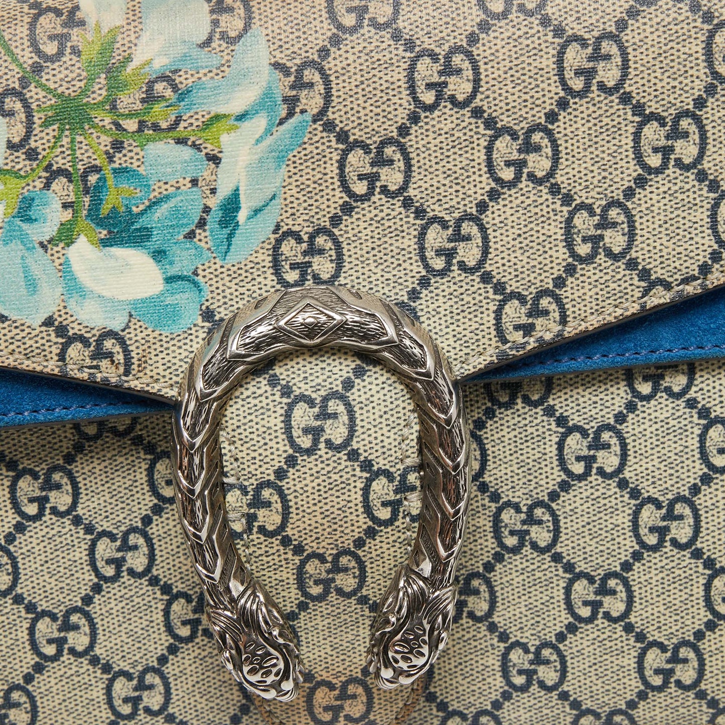 Gucci Blue/Beige GG Supreme Canvas and Suede Small Dionysus Blooms Shoulder Bag