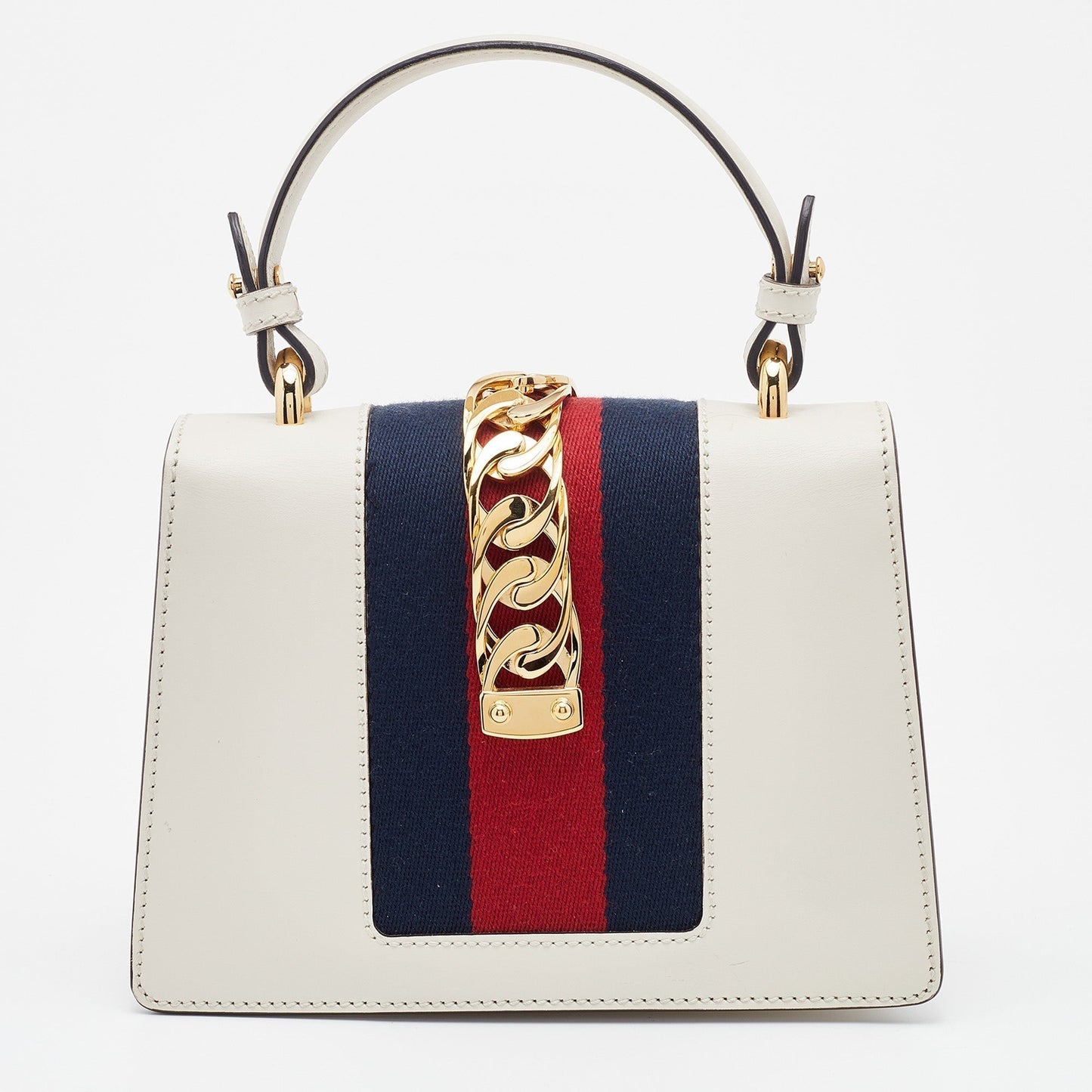 Gucci White Leather Mini Web Sylvie Top Handle Bag