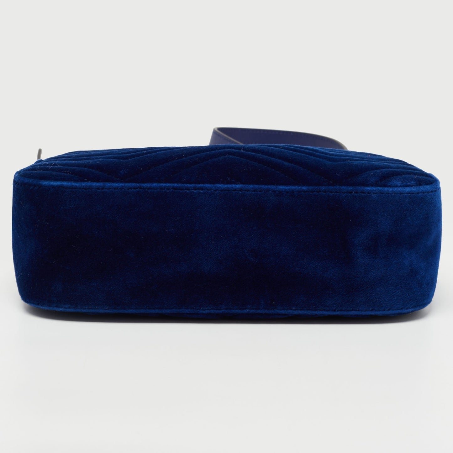 Gucci Blue Matelasse Velvet Small GG Marmont Shoulder Bag