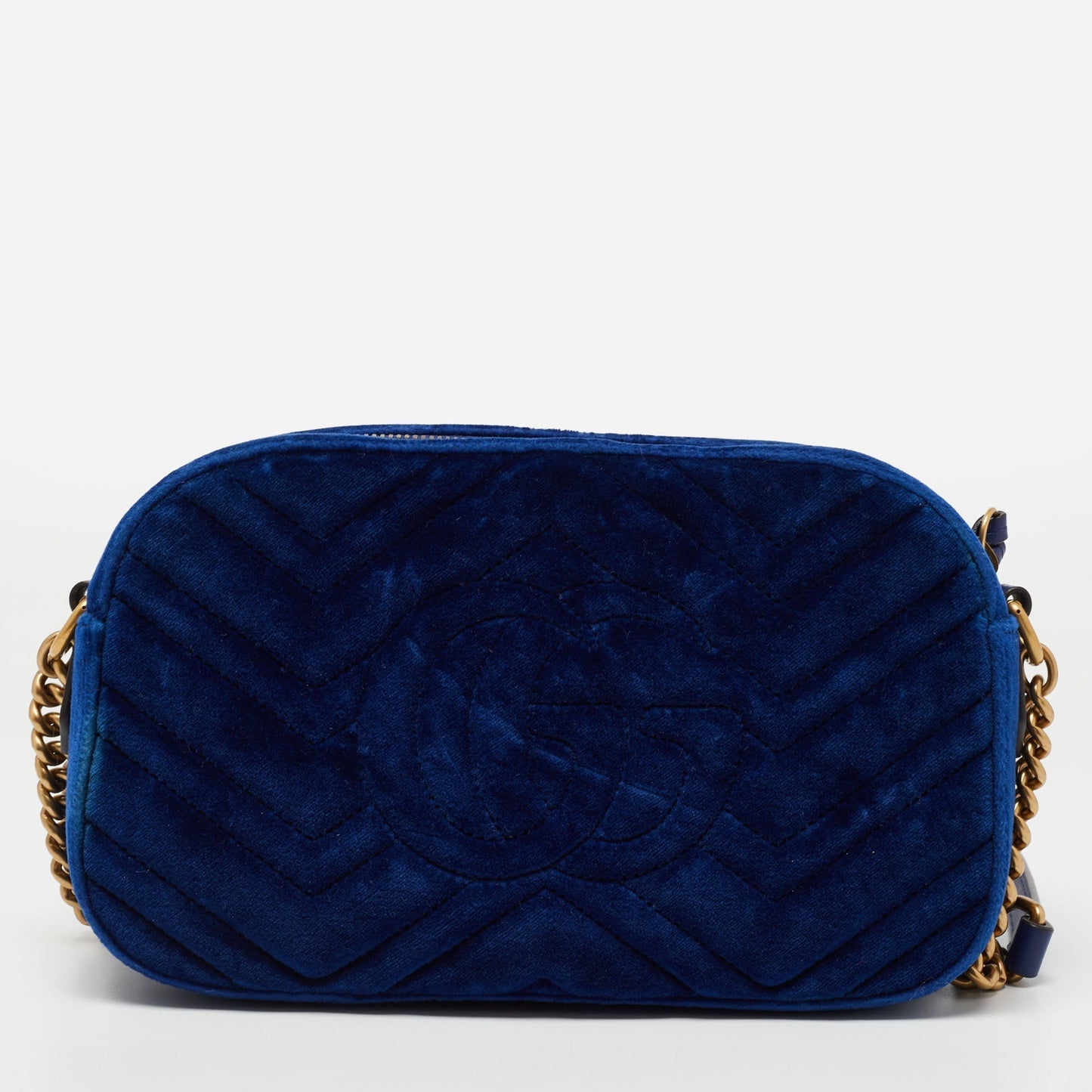 Gucci Blue Matelasse Velvet Small GG Marmont Shoulder Bag