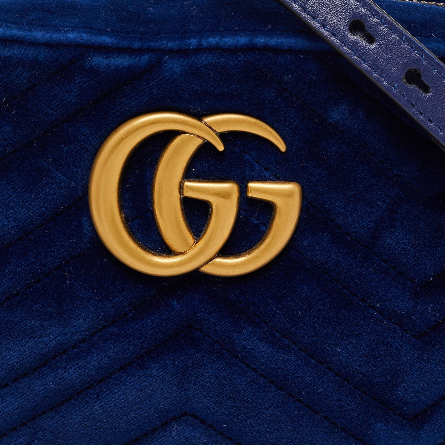 Gucci Blue Matelasse Velvet Small GG Marmont Shoulder Bag