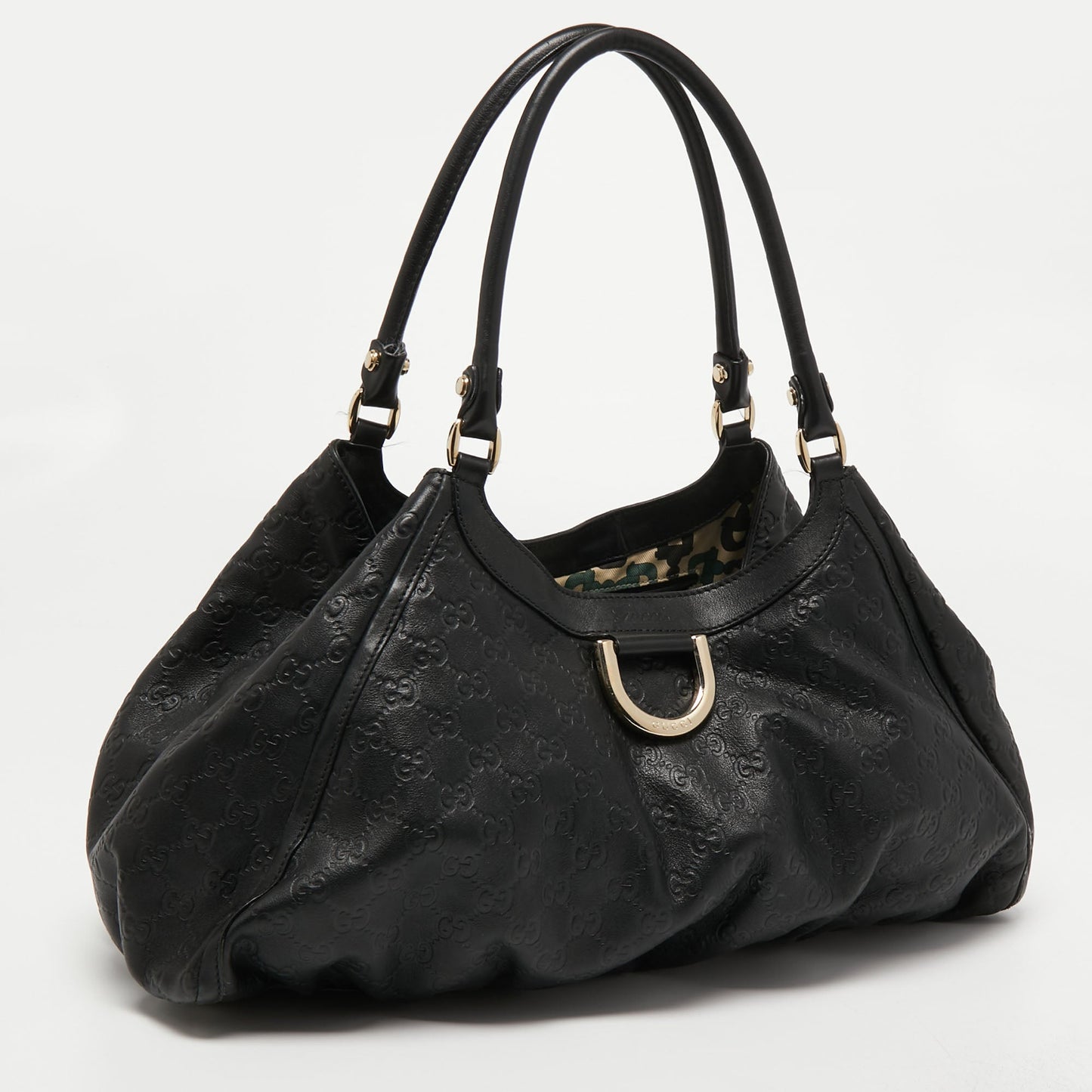 Gucci Black Guccissima Leather Large D Ring Shoulder Bag