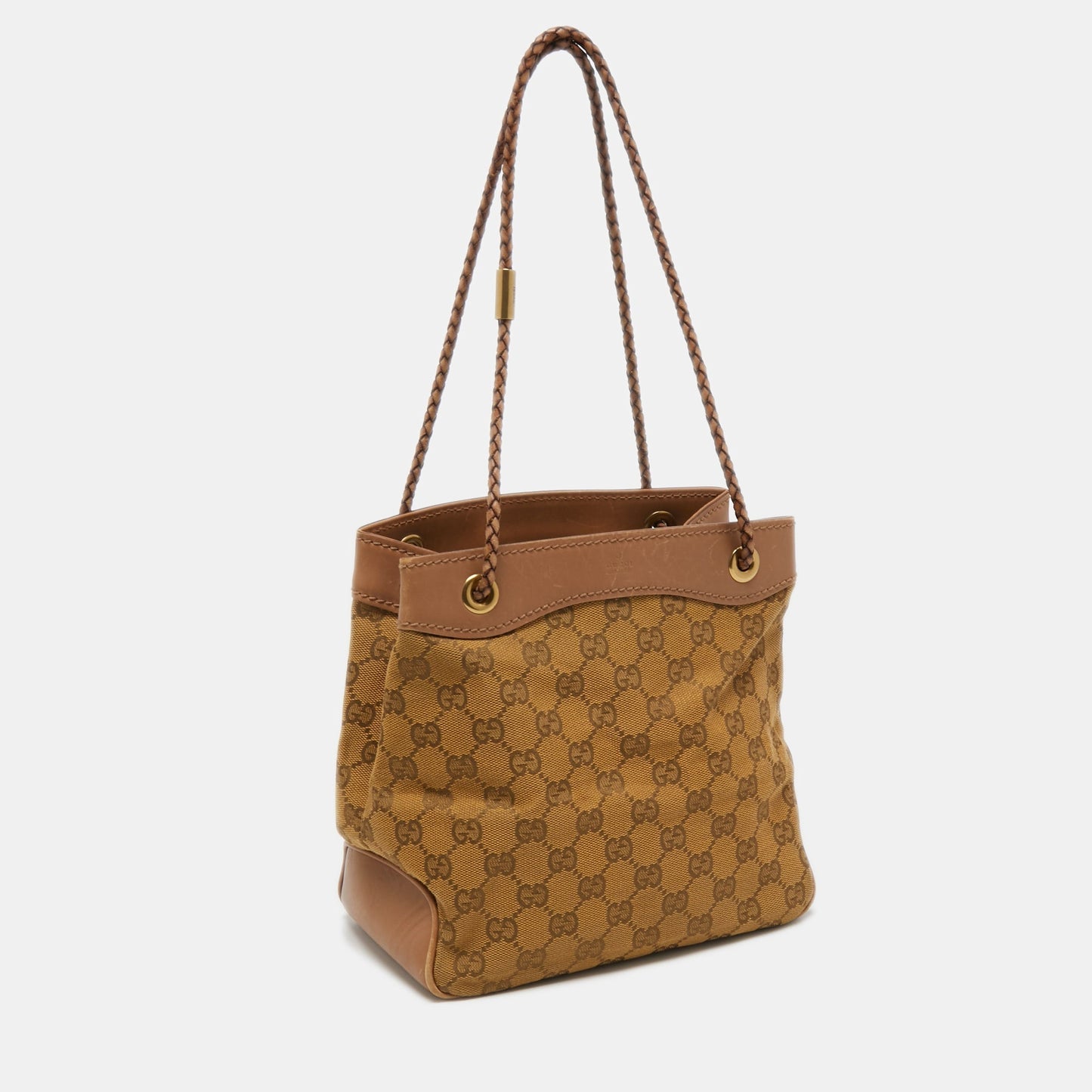 Gucci Beige GG Canvas and Leather Braided Handle Tote