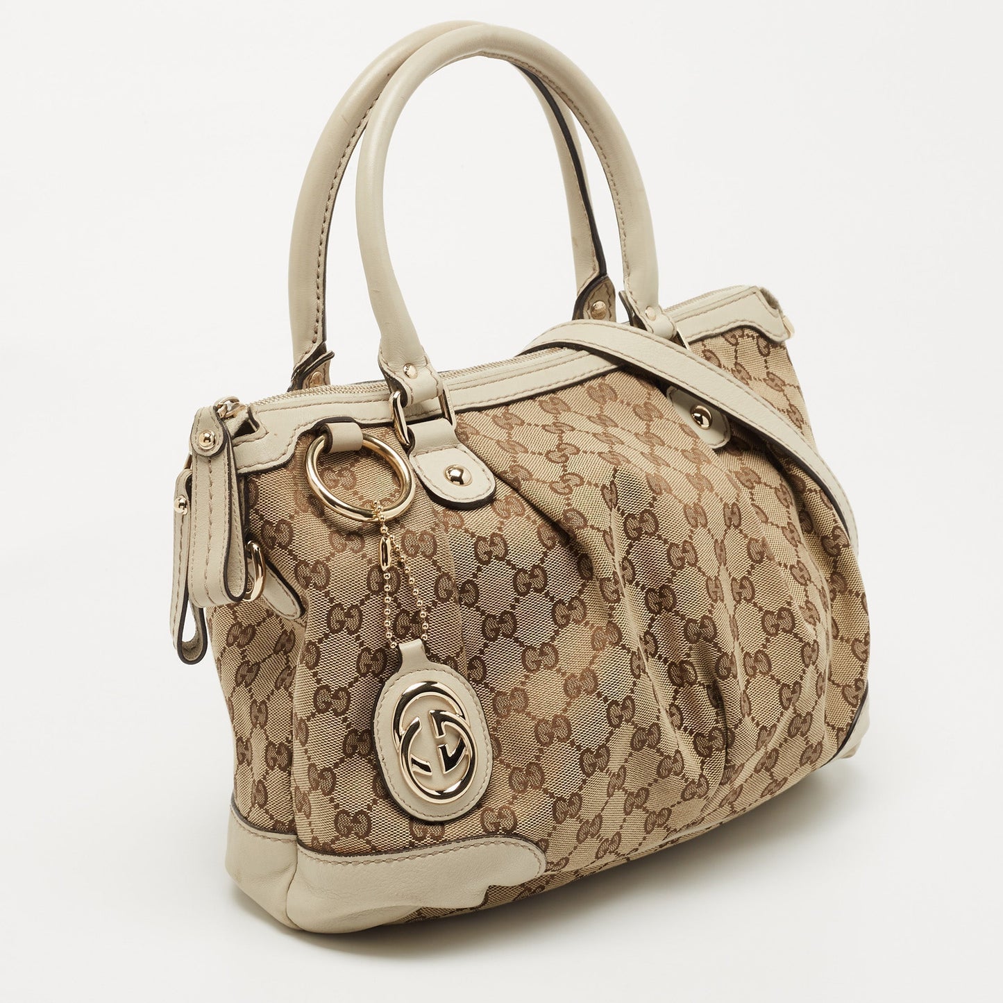 Gucci Beige/Cream GG Canvas and Leather Medium Sukey Tote