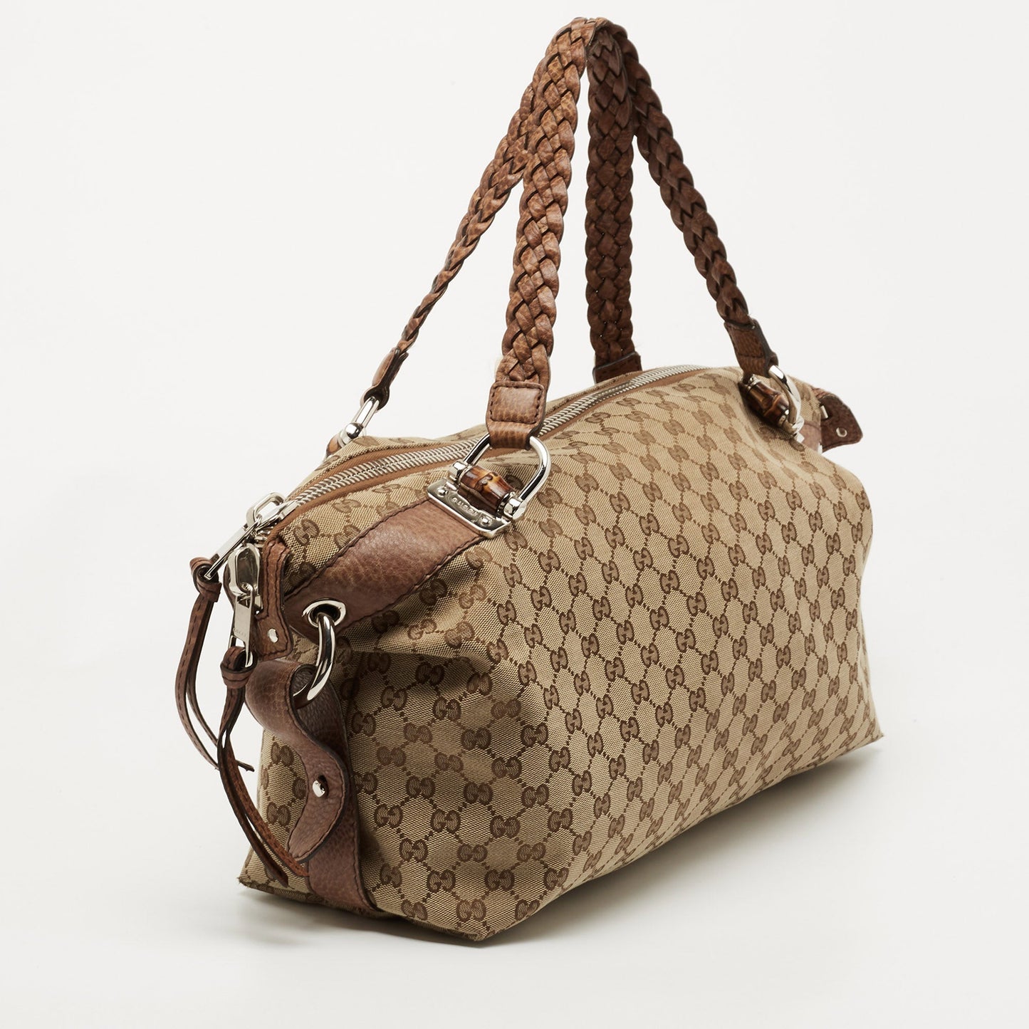 Gucci Brown/Beige GG Canvas Medium Bamboo Bar Tote