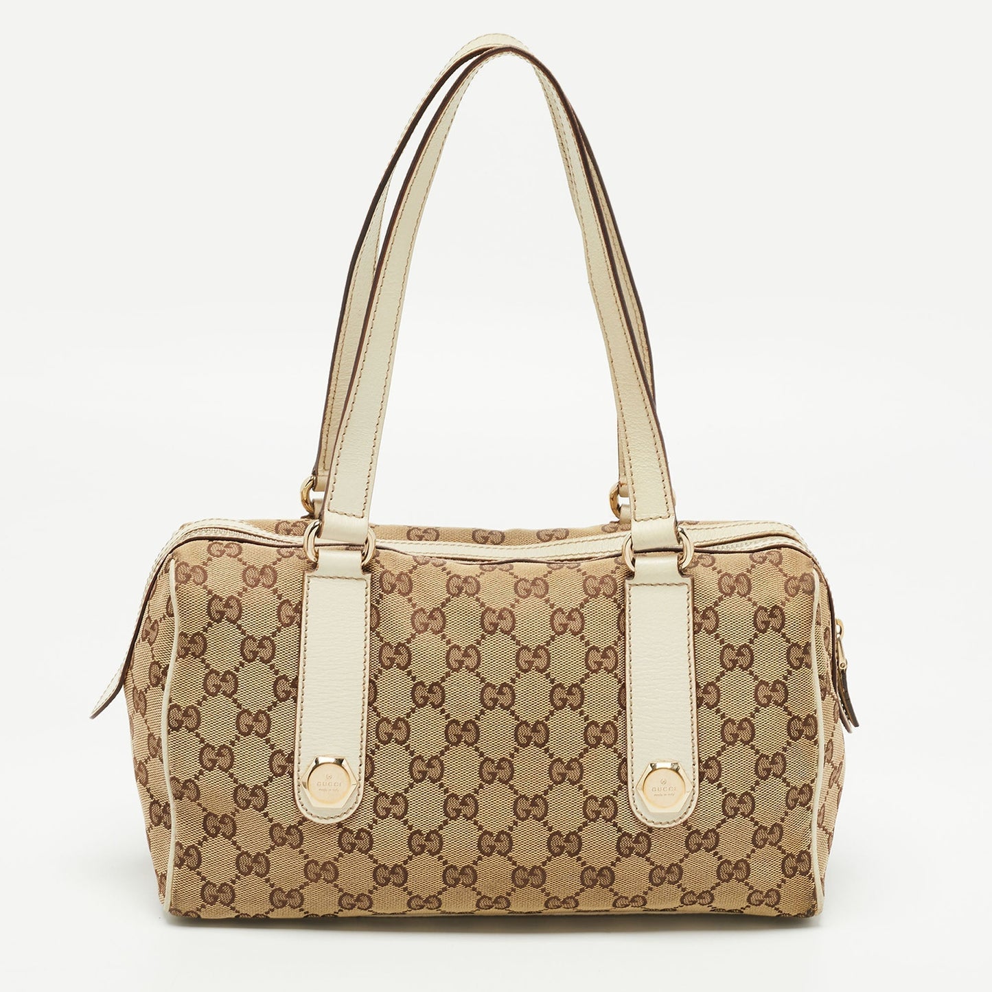 Gucci White/Beige GG Canvas Small Charmy Boston Bag
