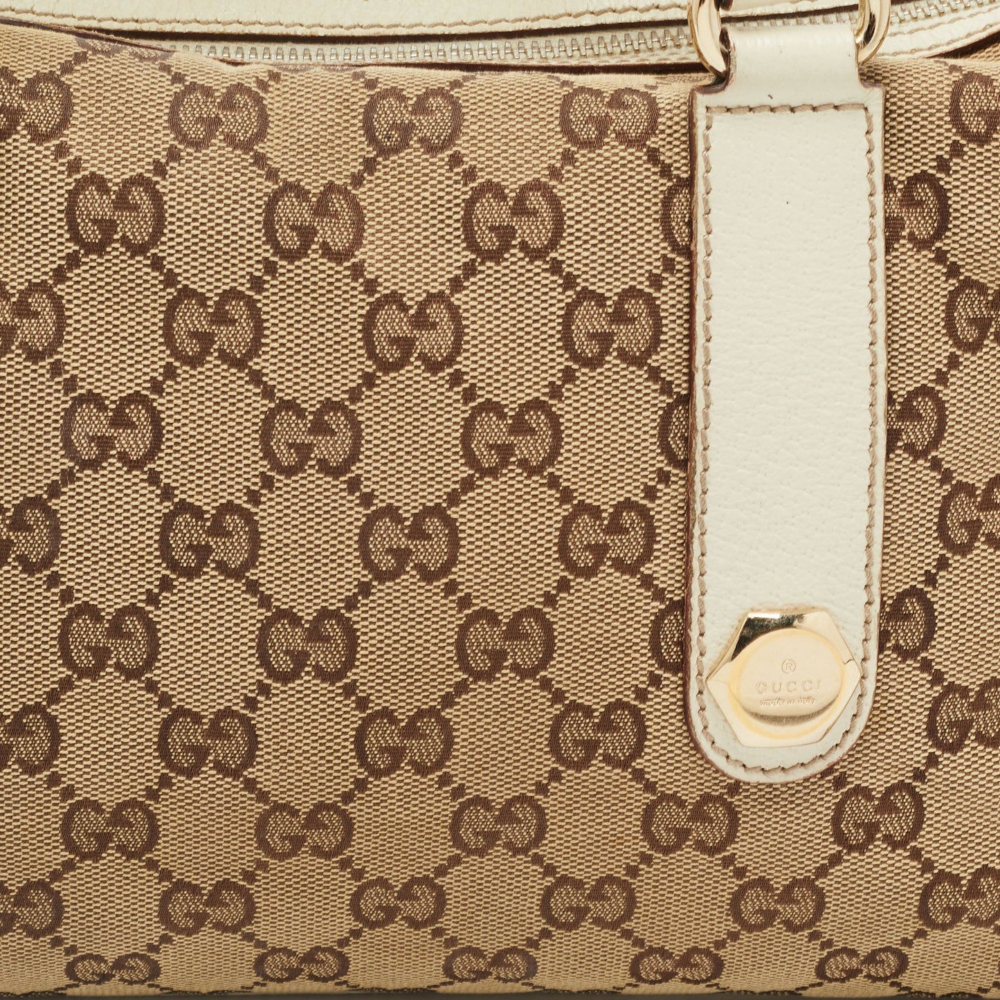 Gucci White/Beige GG Canvas Small Charmy Boston Bag