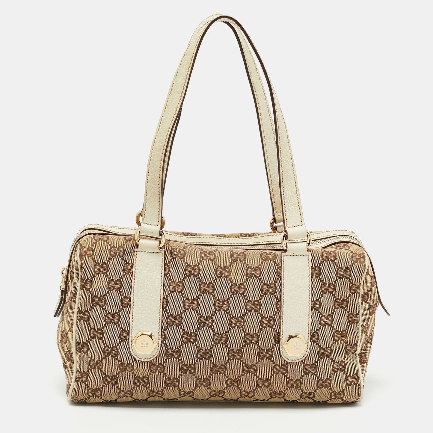 Gucci White/Beige GG Canvas Small Charmy Boston Bag