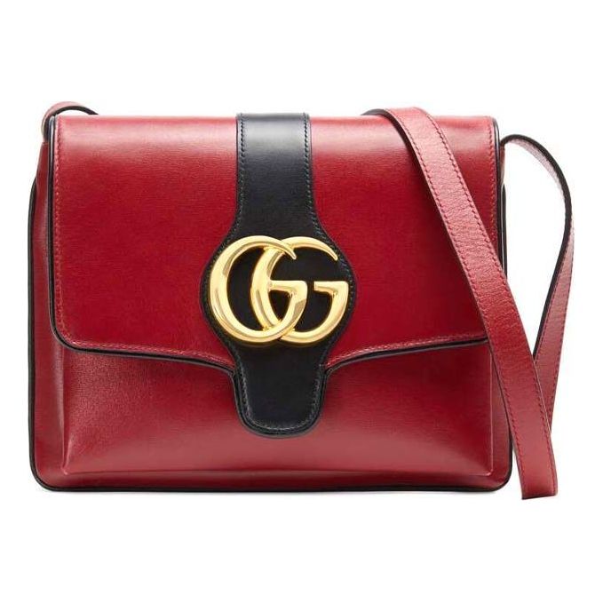GUCCI Arli Gold Label Logo Colorblock Leather Shoulder Messenger Bag Small Red / Black 550129-0V1IG-6663