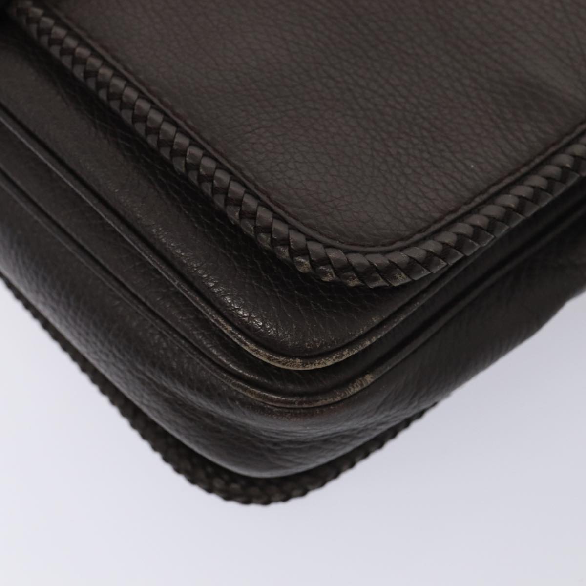 GUCCI Shoulder Bag Leather Brown Gold Auth mr405