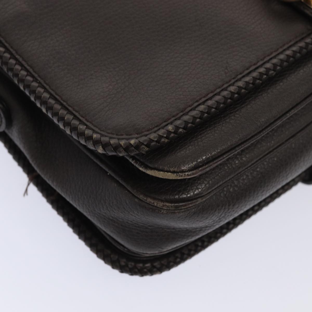 GUCCI Shoulder Bag Leather Brown Gold Auth mr405