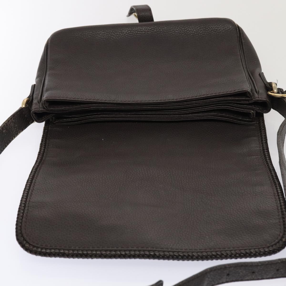 GUCCI Shoulder Bag Leather Brown Gold Auth mr405