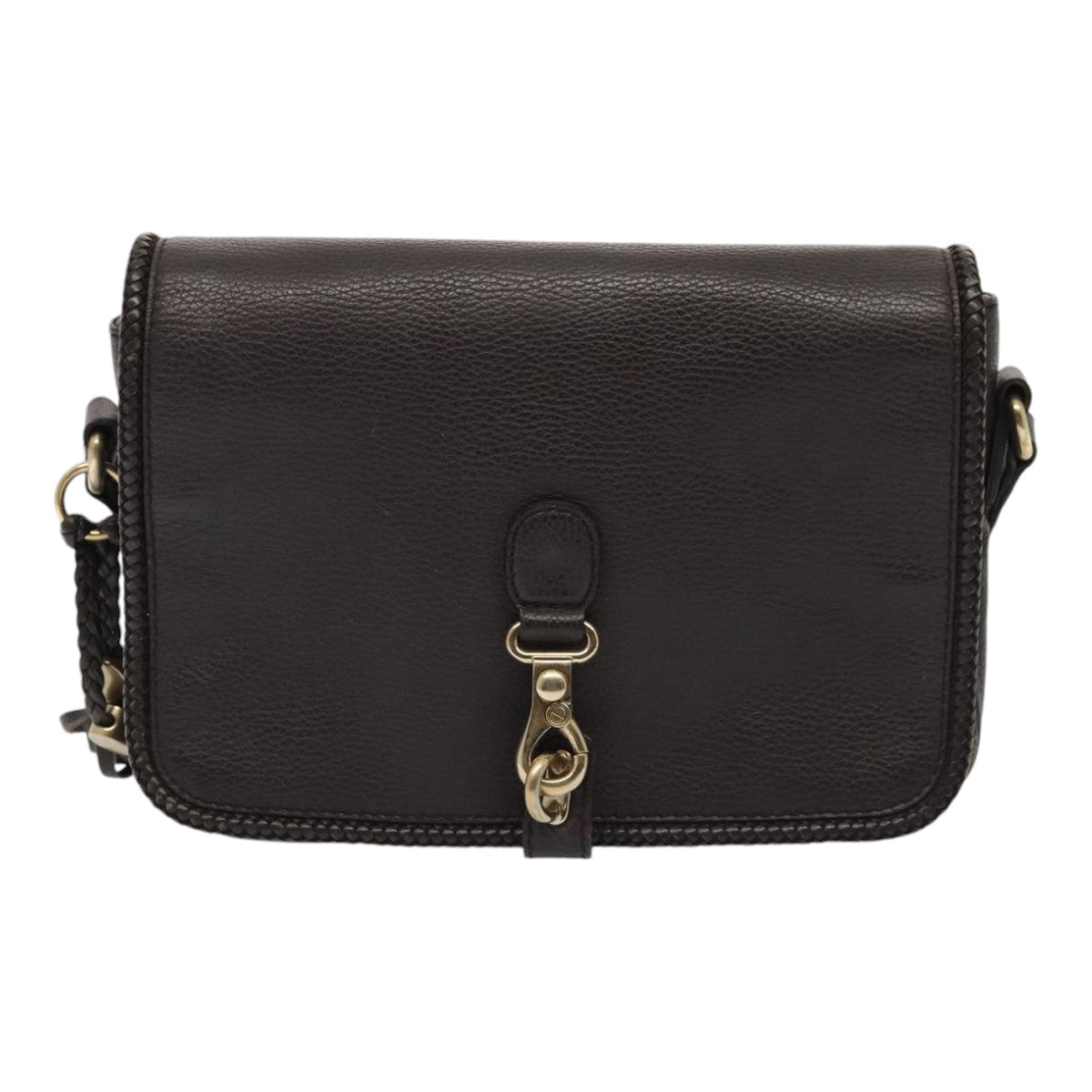 GUCCI Shoulder Bag Leather Brown Gold Auth mr405
