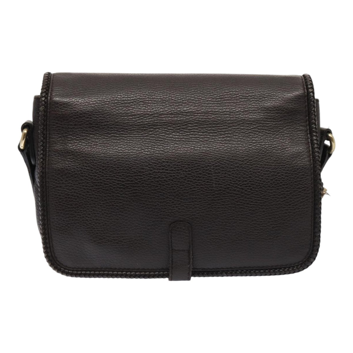 GUCCI Shoulder Bag Leather Brown Gold Auth mr405