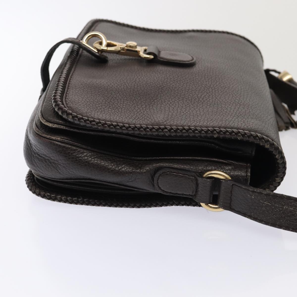 GUCCI Shoulder Bag Leather Brown Gold Auth mr405