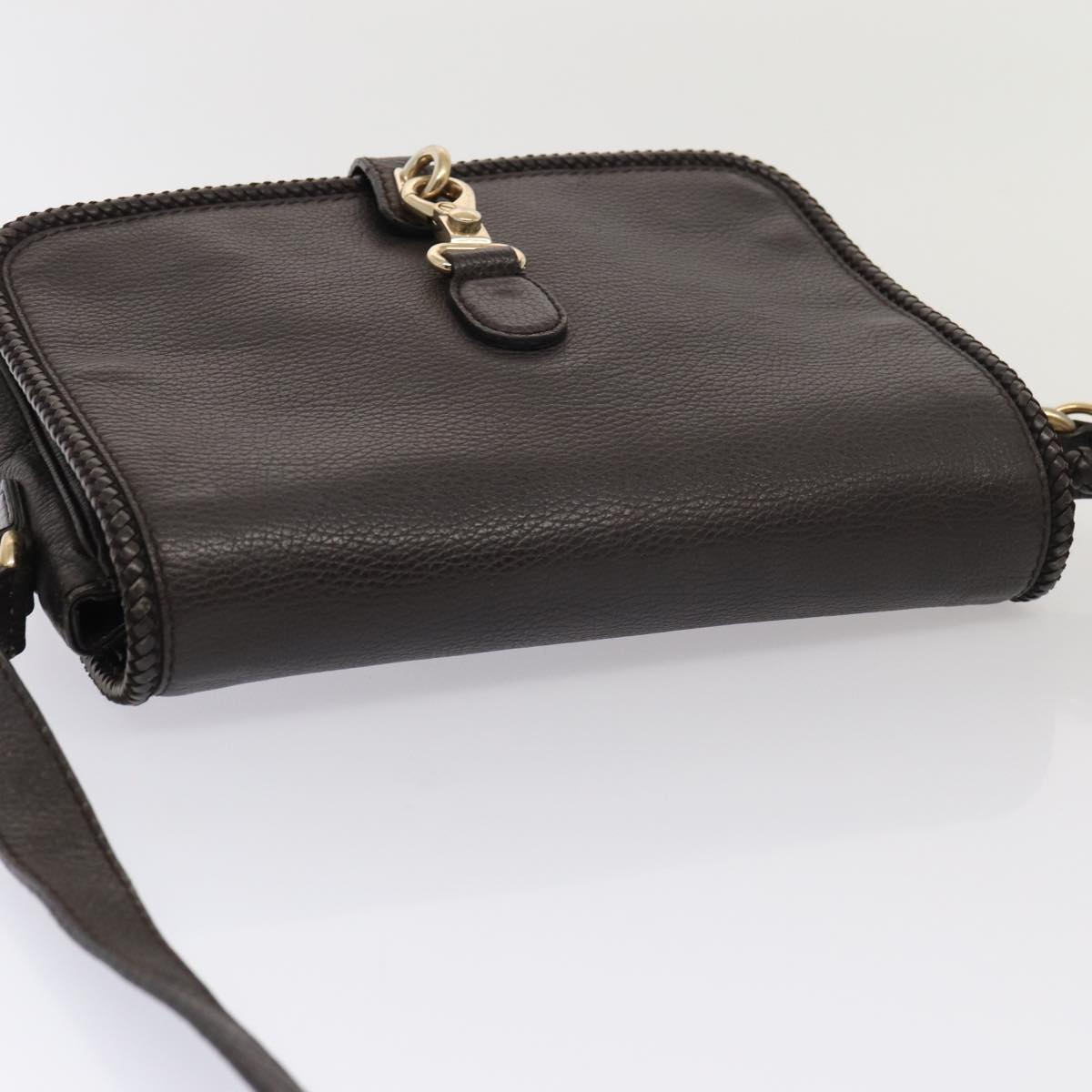 GUCCI Shoulder Bag Leather Brown Gold Auth mr405