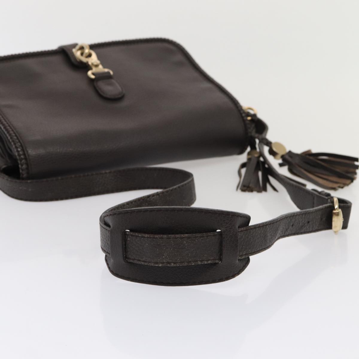GUCCI Shoulder Bag Leather Brown Gold Auth mr405