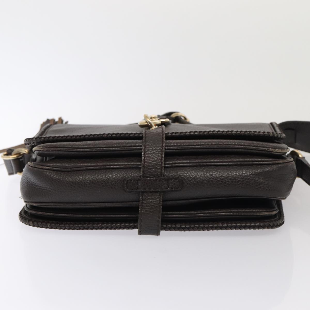 GUCCI Shoulder Bag Leather Brown Gold Auth mr405