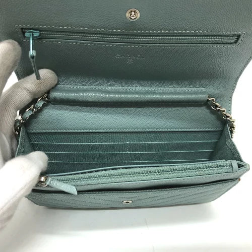 CHANEL Shoulder Bag Caviar skin blue Long Wallet Purse Bag Crossbody Vstitch COCO Mark CC