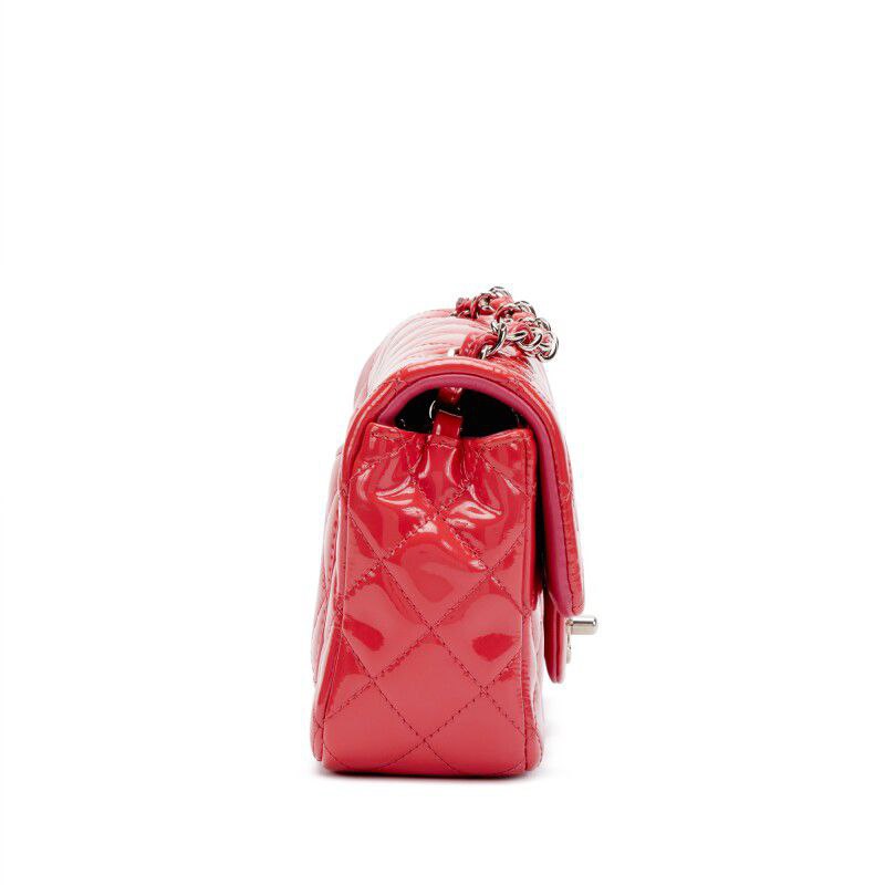 Chanel Quilted Patent Leather Mini Flap Bag Silver Hardware