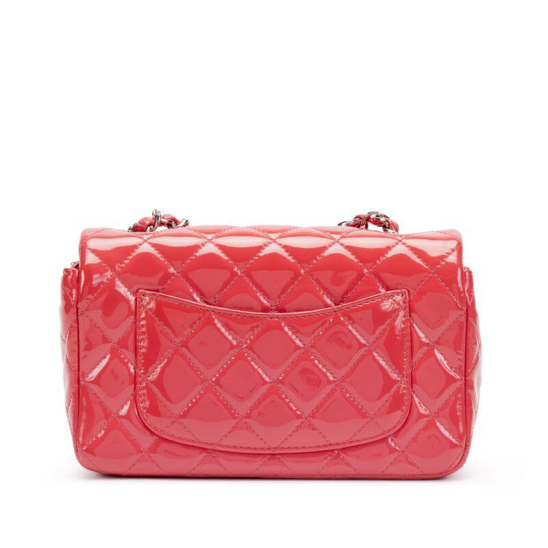 Chanel Quilted Patent Leather Mini Flap Bag Silver Hardware