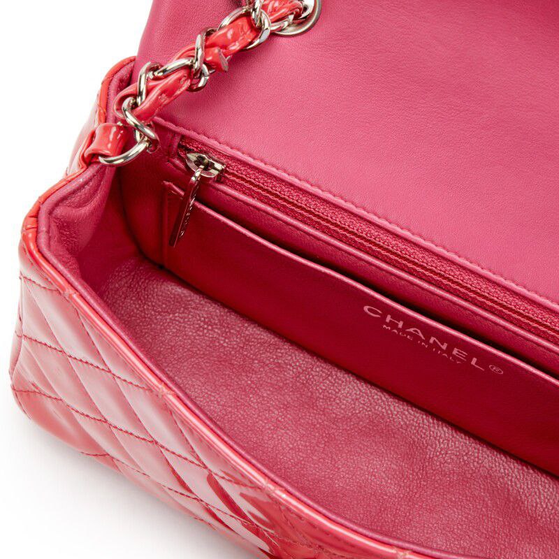 Chanel Quilted Patent Leather Mini Flap Bag Silver Hardware