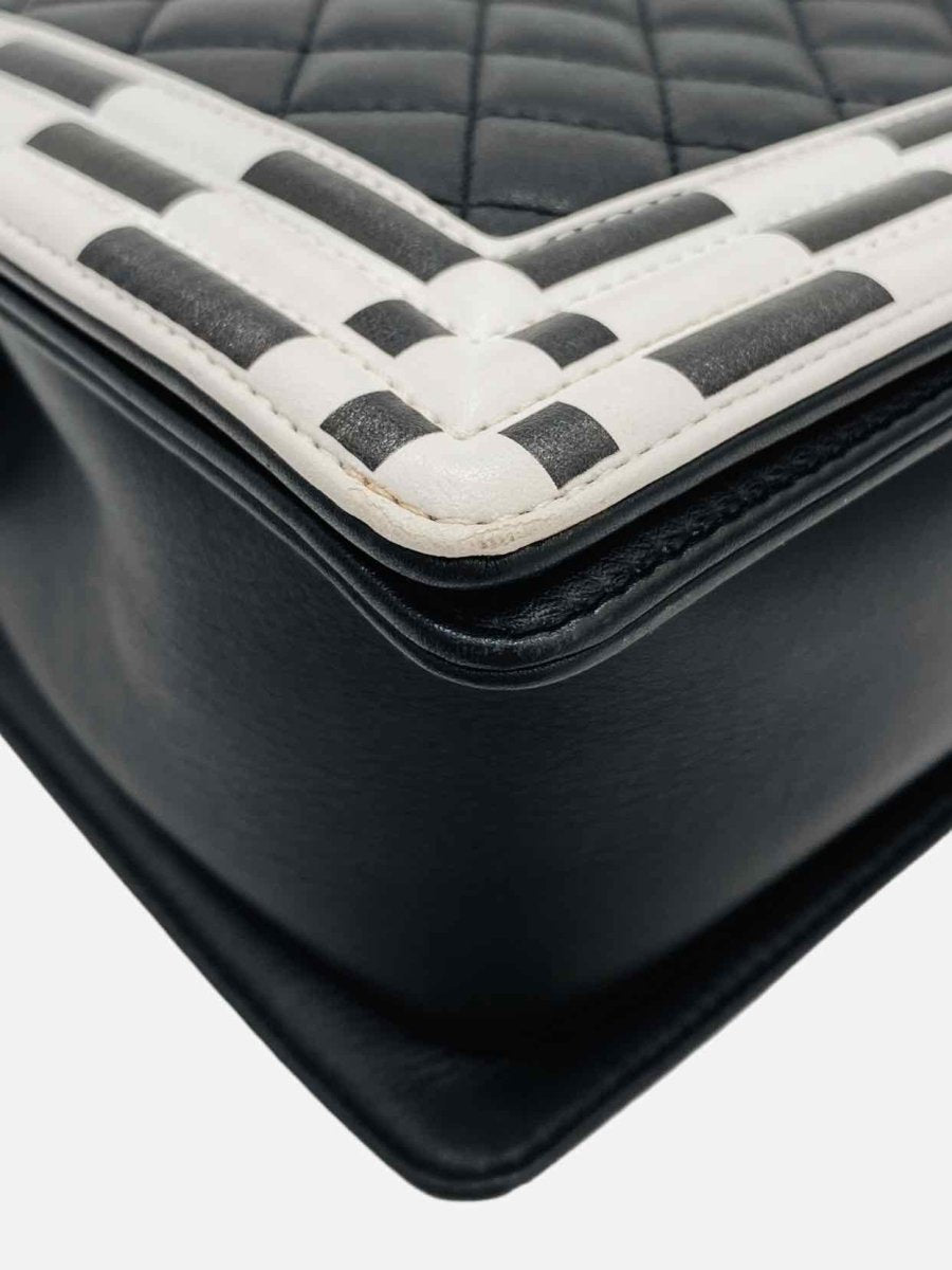 CHANEL Boy Black & White Checkerboard Trim Shoulder Bag